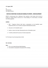 NOTICE OF MEETING TO DISCUSS FEASIBILITY REPORT - REDEVELOPMENT